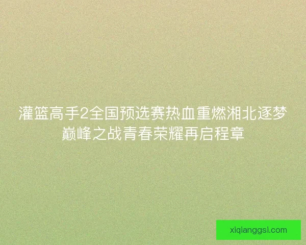 灌篮高手2全国预选赛热血重燃湘北逐梦巅峰之战青春荣耀再启程章